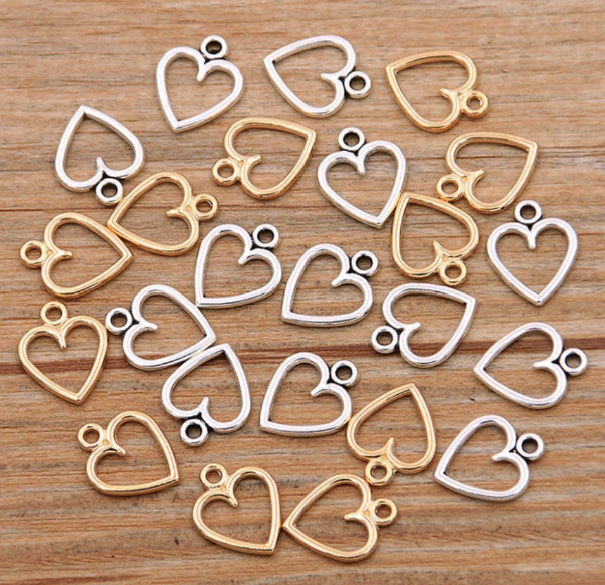 Gold Plated Heart Charm - 10 pieces