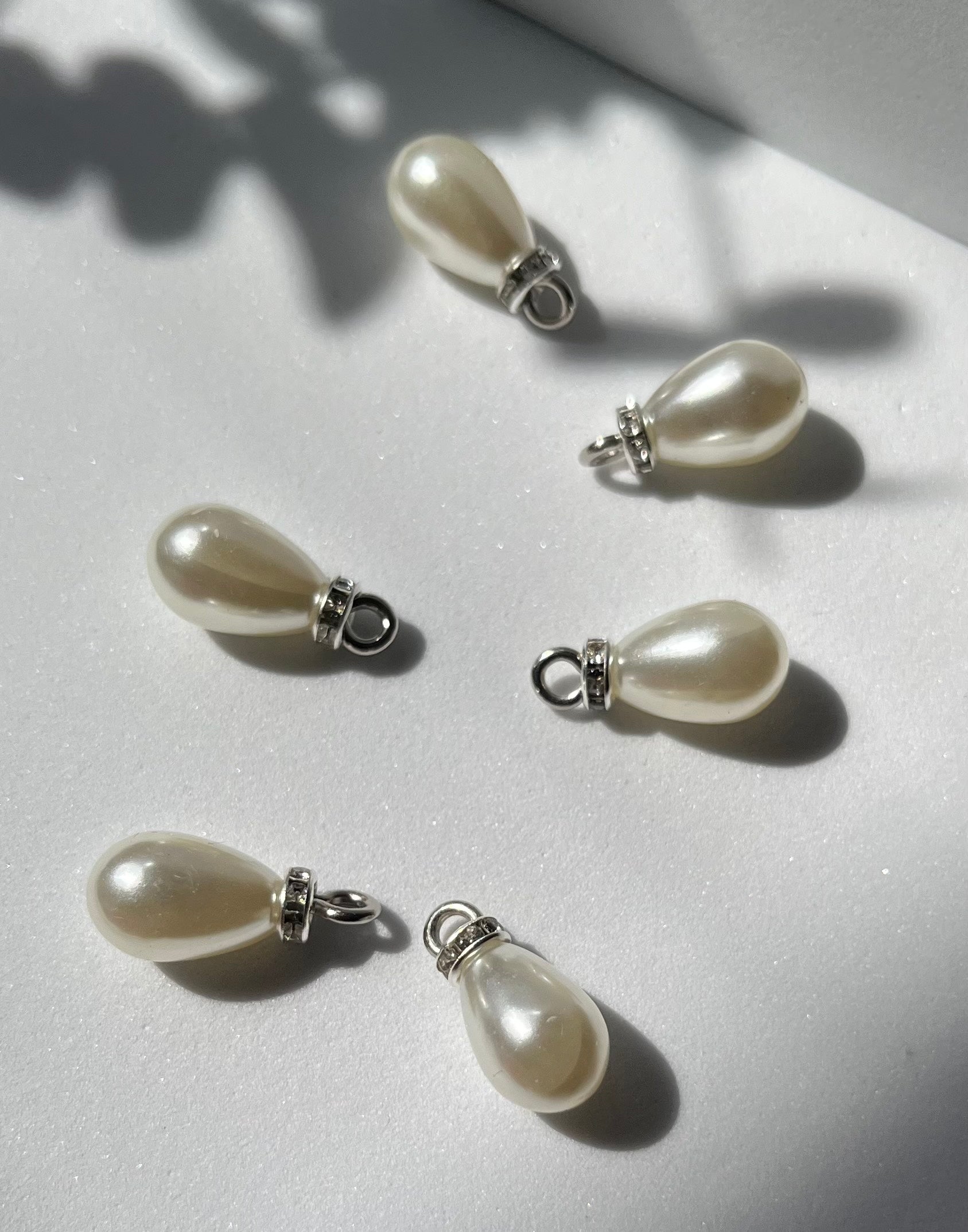 Acrylic Pearl Pendant Water Drop Pearl Charms (Silver colour)- 10 pieces