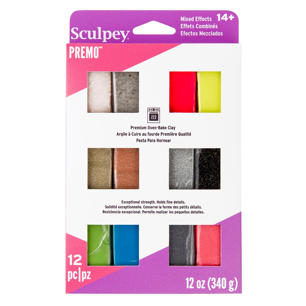 Premo Sculpey Accents Mixed Effects Sampler Pack - 12 x 28g blocks
