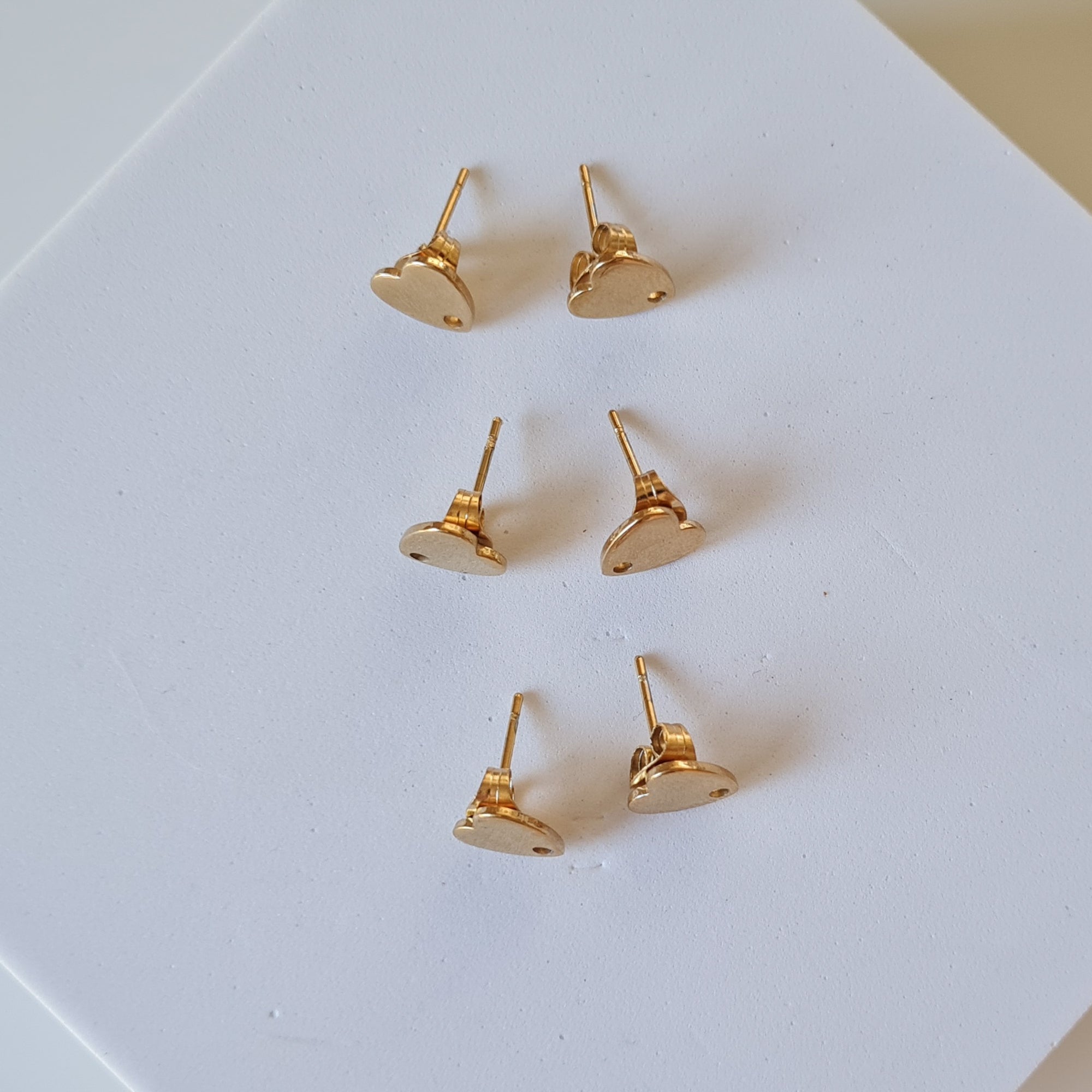 18k Gold Plated Earring Posts with Heart Studs and Butterfly Backings - Set of 10