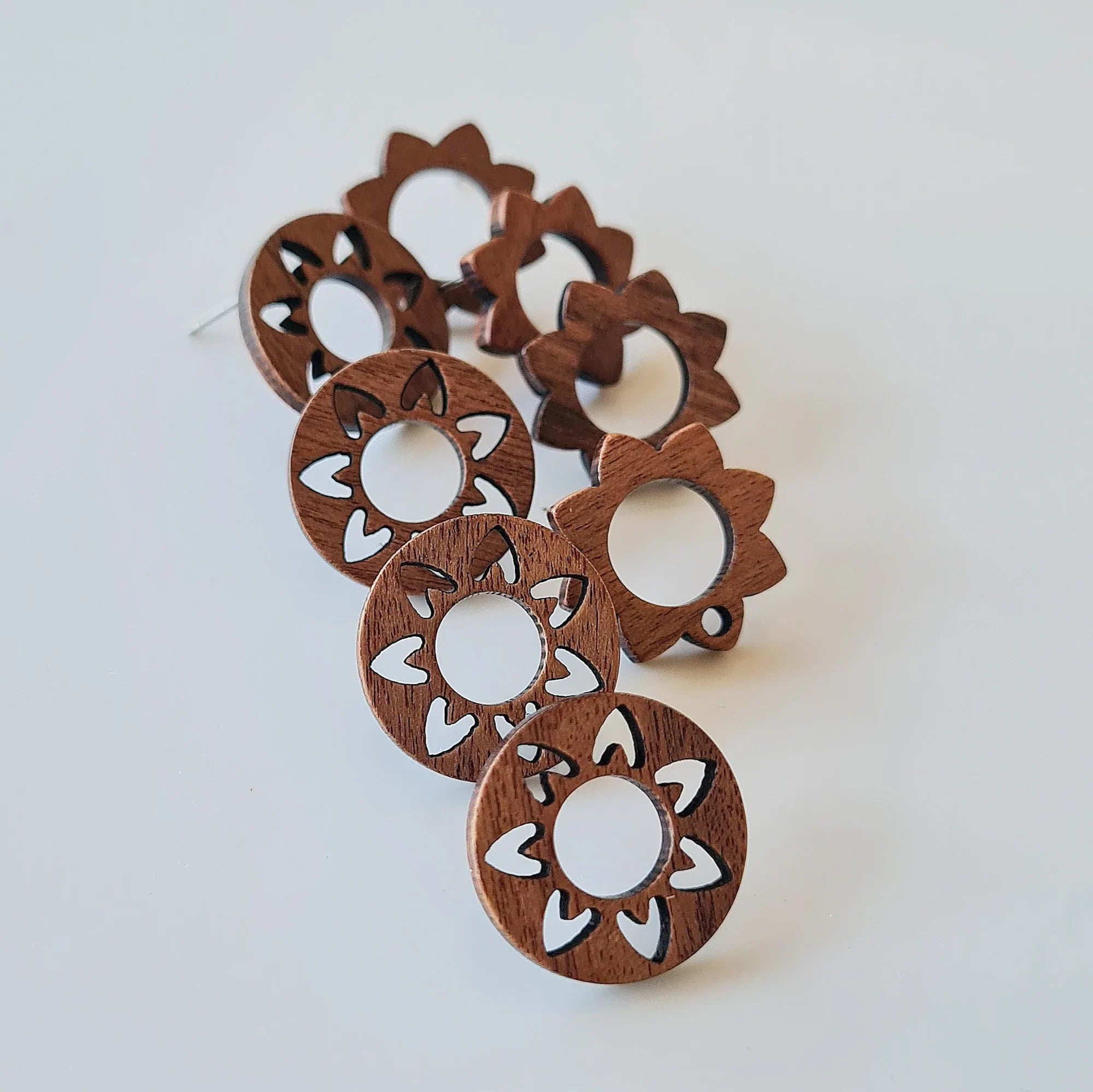 Earring Posts with Wooden Studs - Circle - Set of 10