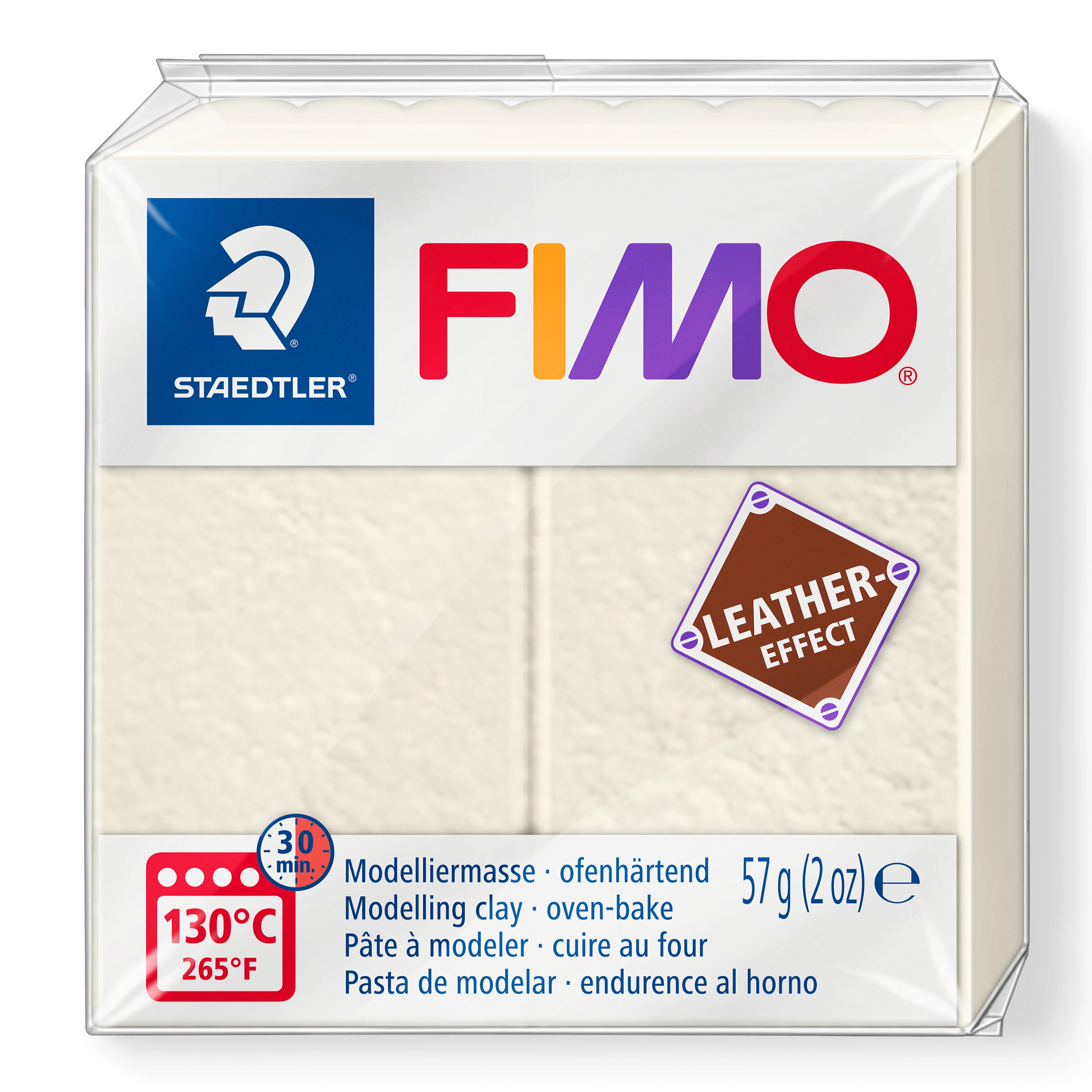 Fimo Leather Effect Polymer Clay Standard Block 57g (2oz) - Ivory