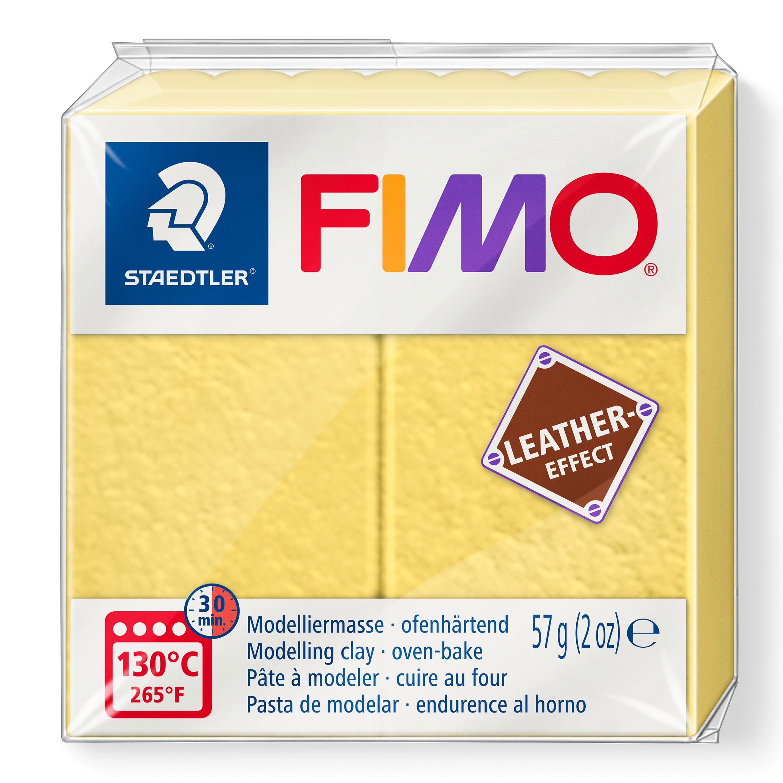 Fimo Leather Effect Polymer Clay Standard Block 57g (2oz) - Safron Yellow