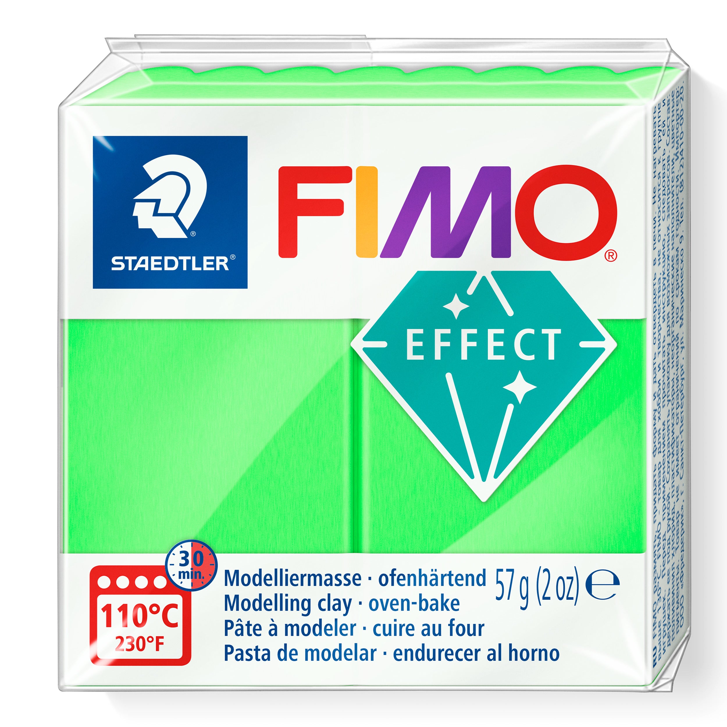 Fimo Effect Polymer Clay Standard Block 57g (2oz) - Neon Green