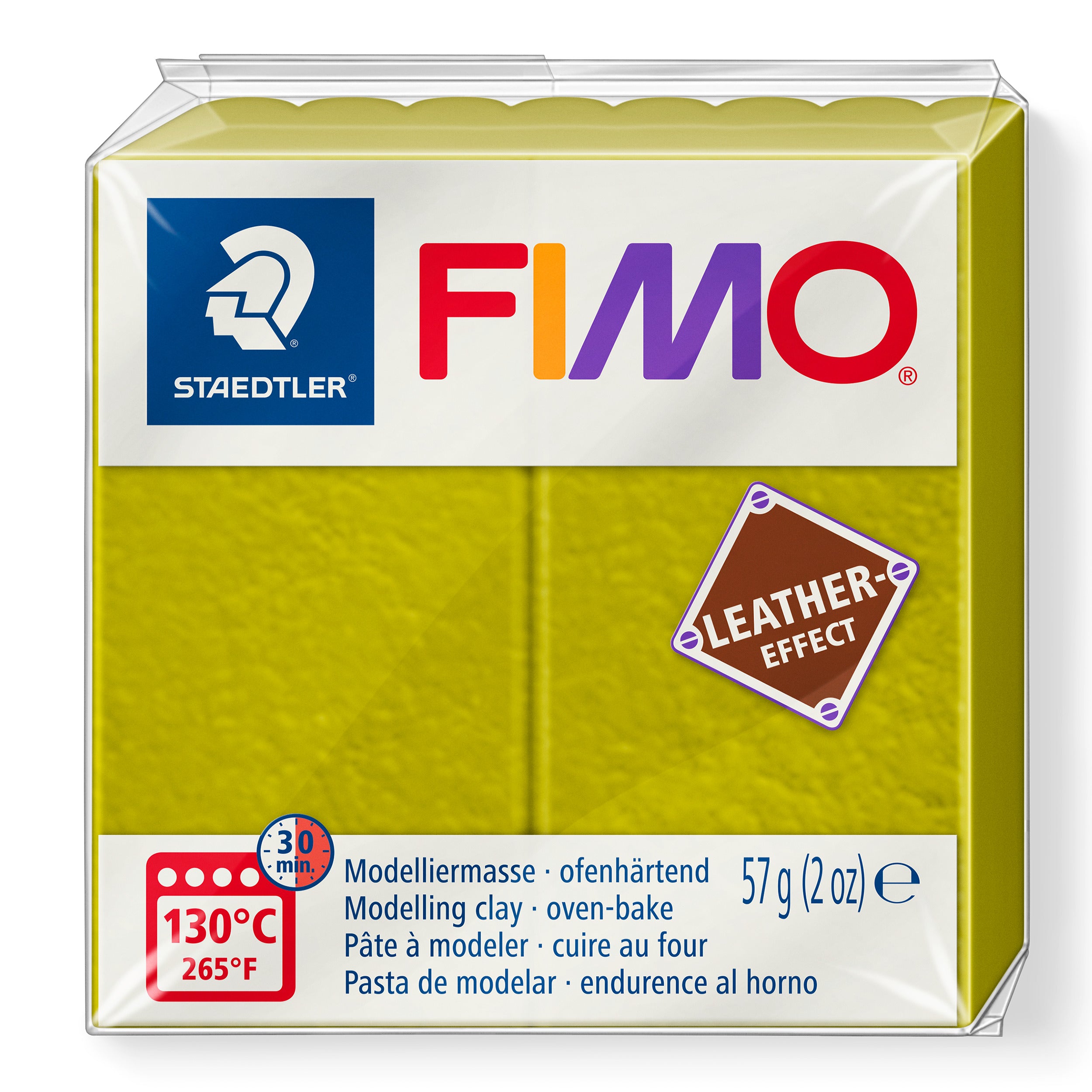 Fimo Leather Effect Polymer Clay Standard Block 57g (2oz) - Olive