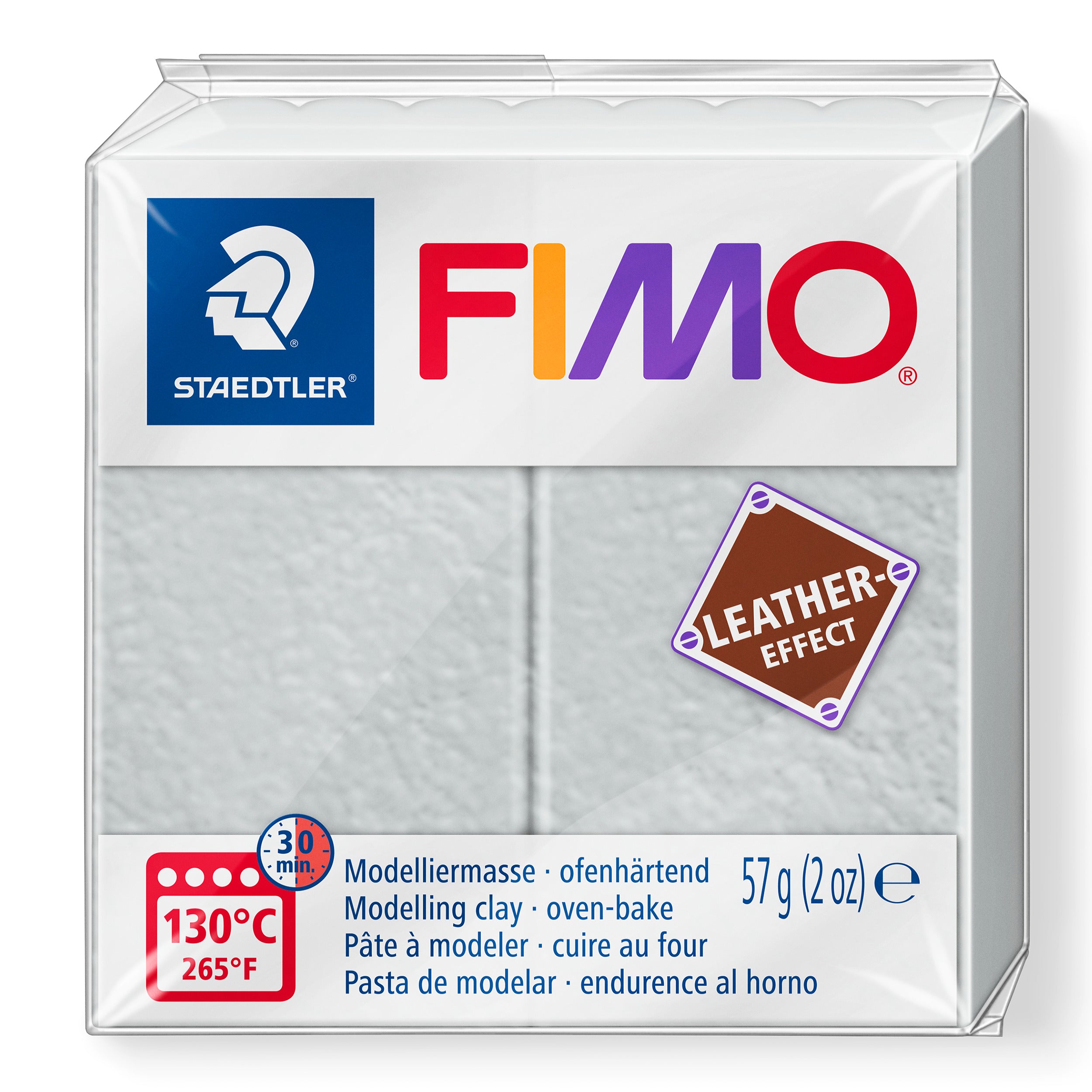 Fimo Leather Effect Polymer Clay Standard Block 57g (2oz) - Dove Grey