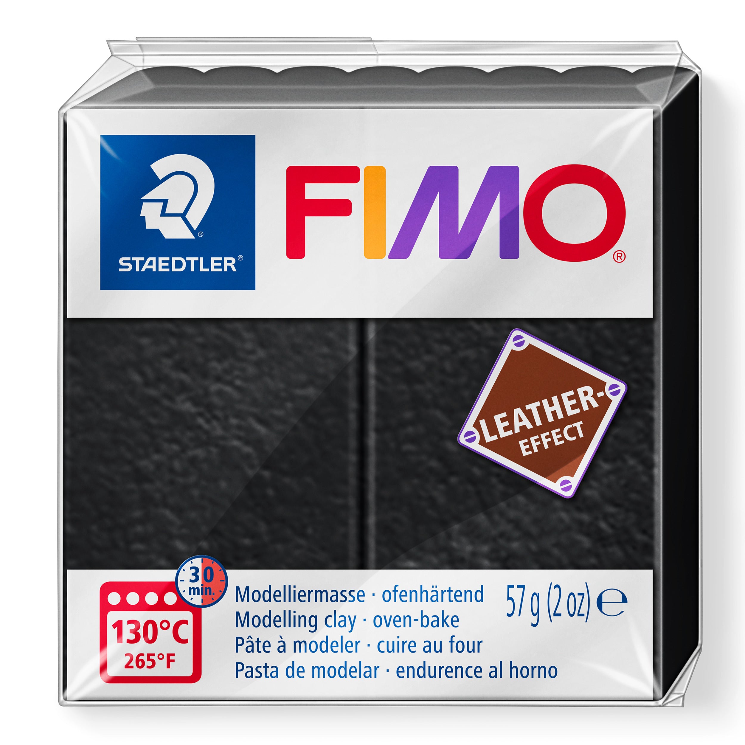 Fimo Leather Effect Polymer Clay Standard Block 57g (2oz) - Black