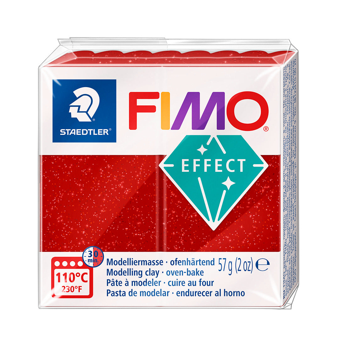 Fimo Effect Polymer Clay Standard Block 57g (2oz) - Glitter Red