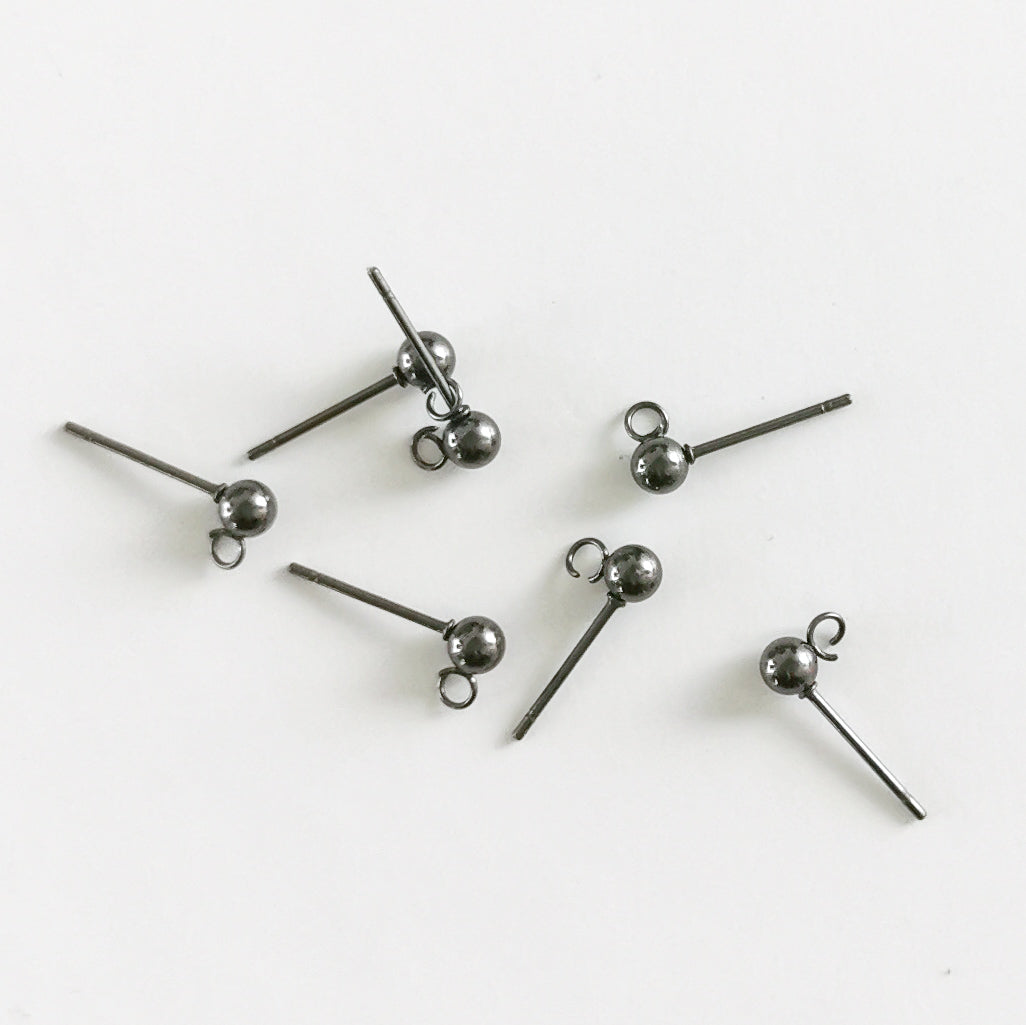 4mm Gunmetal Black Stainless Steel Ball Pad Earring Post - 100 pieces