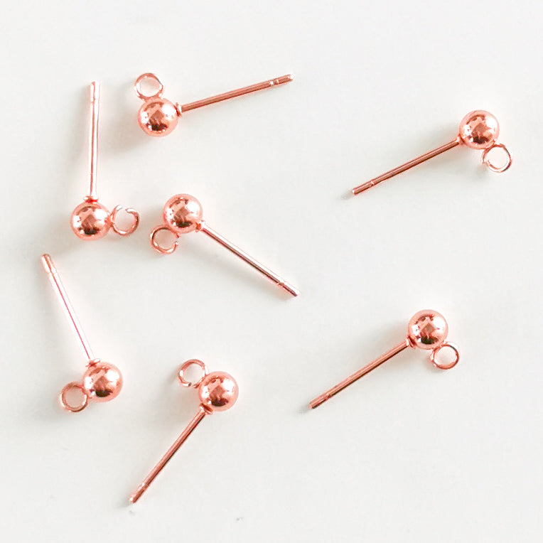 4mm Rose Gold Stainless Steel Ball Pad Earring Post - 100 pieces