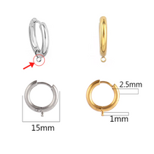 Load image into Gallery viewer, 15mm Stainless Steel Smooth Earring Hoops - Set of 10
