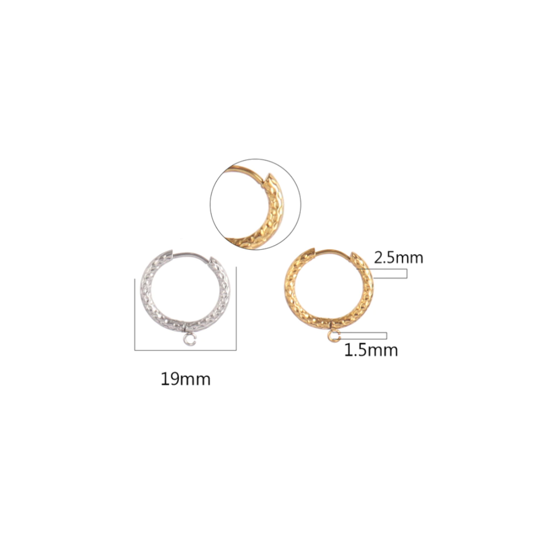 19mm Gold Plated Hammered Earring Hoops - Set of 10